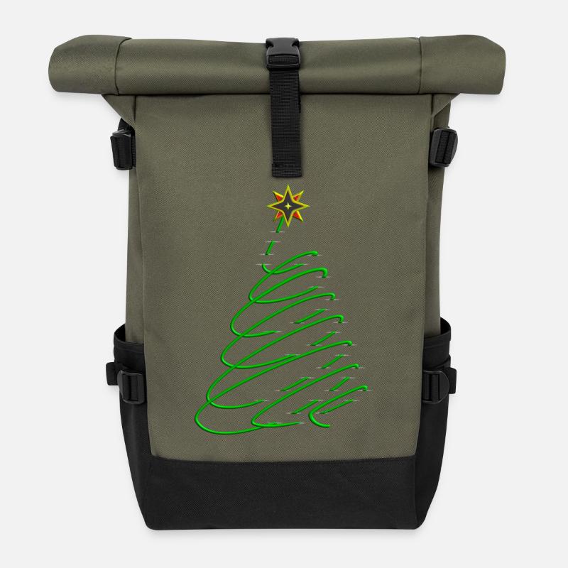 Christmas Tree Spiral with Star - Roll Top Backpack - olive/black