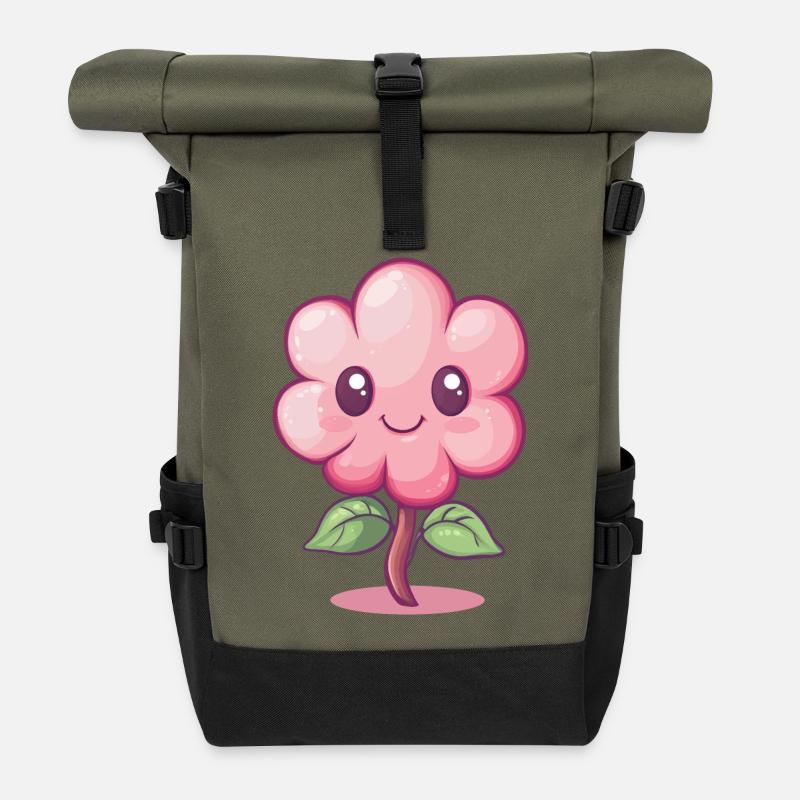Fröhliche Blume - Rolltop Rucksack - Olive/Schwarz