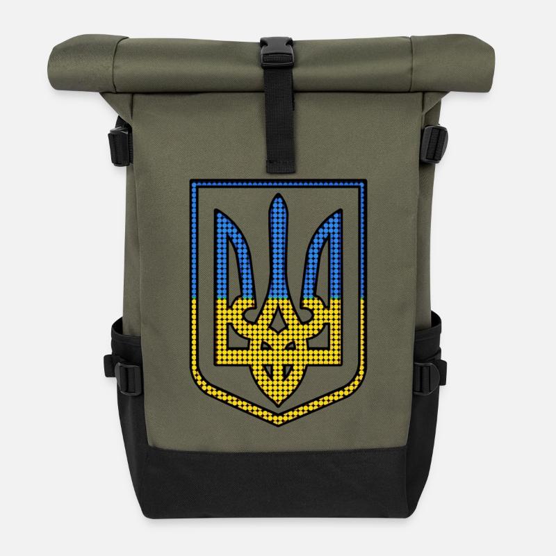 Tryzub Diamanten, Ukraine blau gelb - Rolltop Rucksack - Olive/Schwarz