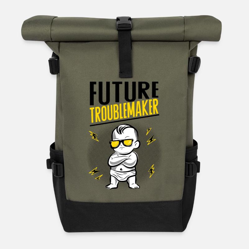Future Troublemaker Baby Design - Roll Top Backpack - olive/black
