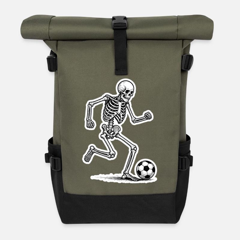 Skeleton Soccer Player - Roll Top Backpack - olive/black