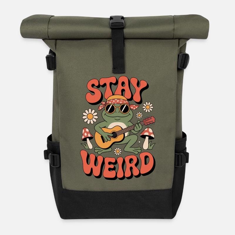 Hippie Stay Weird - Rolltop Rucksack - Olive/Schwarz