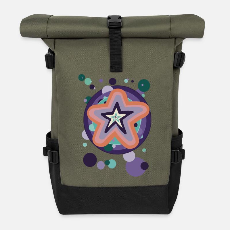Abstract star pattern in pastel colors - Roll Top Backpack - olive/black
