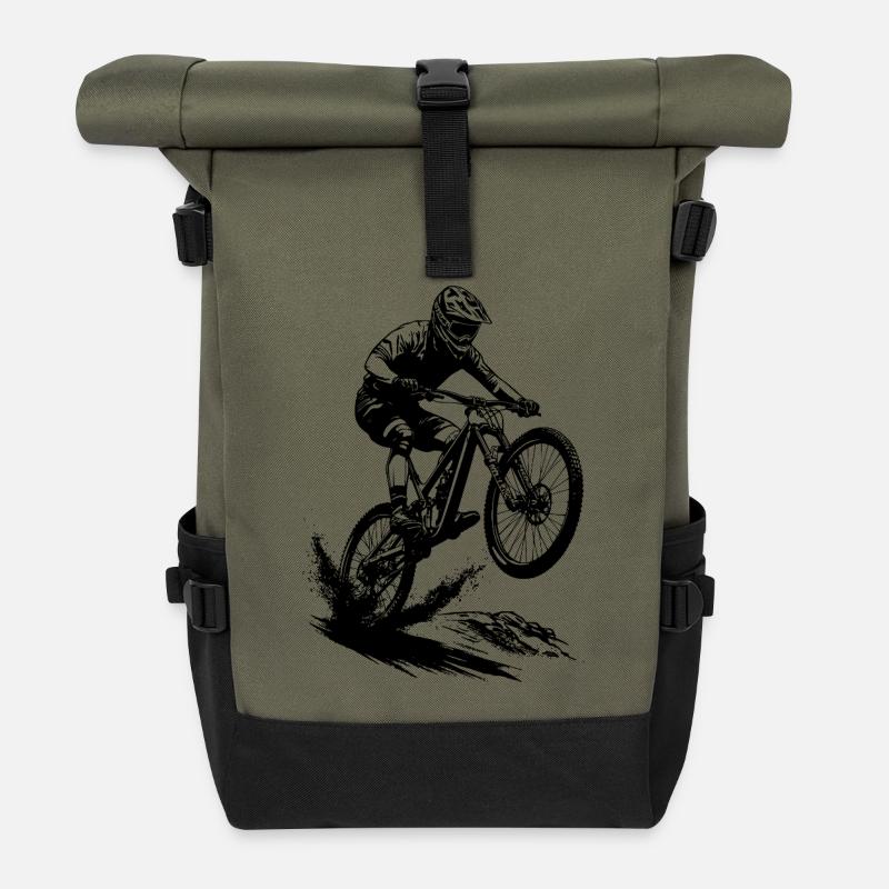 Energetisches Mountainbiken - Rolltop Rucksack - Olive/Schwarz