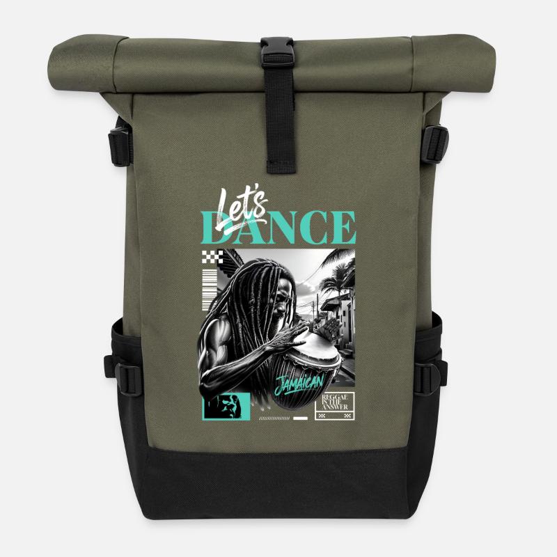 Lets Dance Jamaican Drummer - Rolltop Rucksack - Olive/Schwarz
