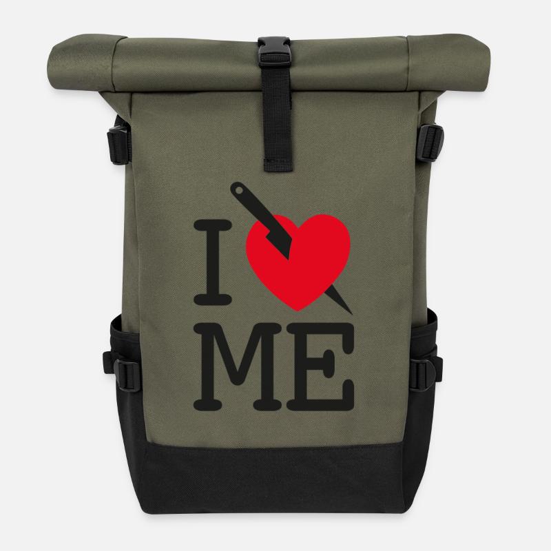 JE M’AIME - JE ME DÉTESTE ! - Sac à dos roll top - olive/noir