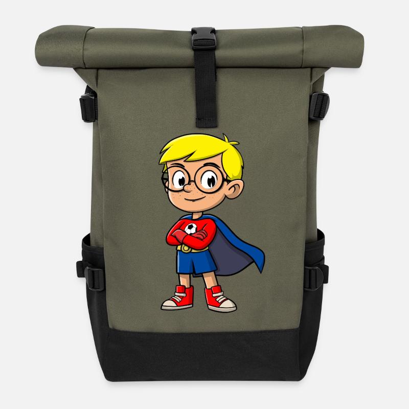 Kleiner Superheld mit Brille - Rolltop Rucksack - Olive/Schwarz