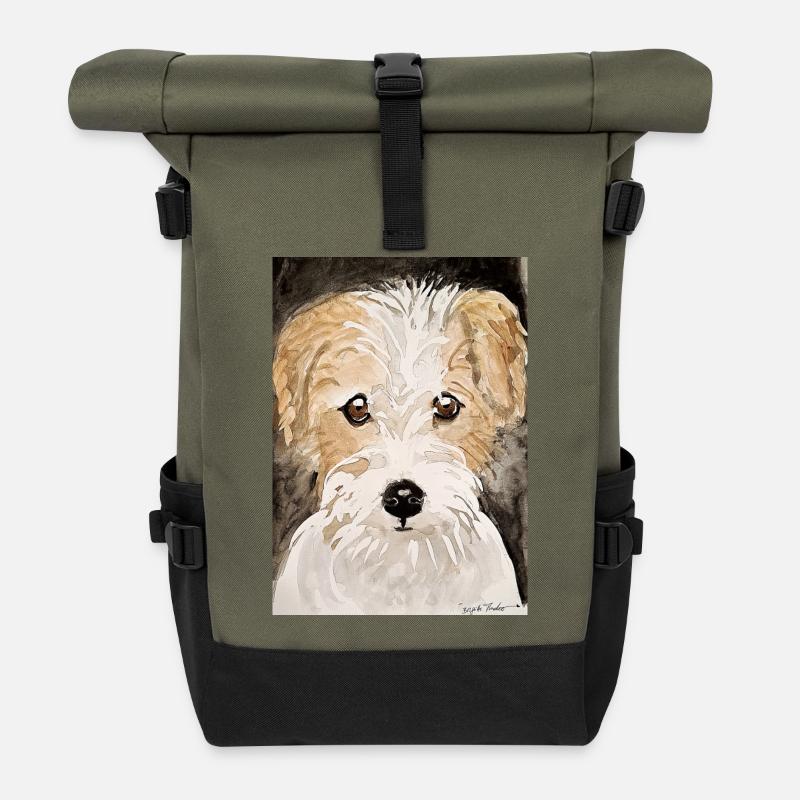 Terrier puppy, - Roll Top Backpack - olive/black