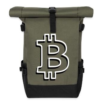 Bitcoin Logo Outline Neon Minimalistisch - Rolltop Rucksack - Olive/Schwarz - Vorne