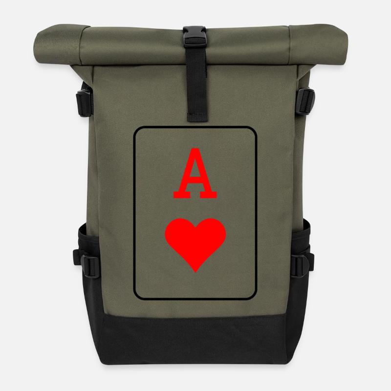 Ace of hearts - Roll Top Backpack - olive/black