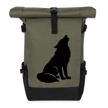 Wolf Silhouette - Rolltop Rucksack - Olive/Schwarz - Vorne