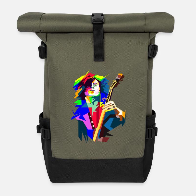 Rock And Roll Guitarist In Stage Action Pop Art - Roll Top Backpack - olive/black