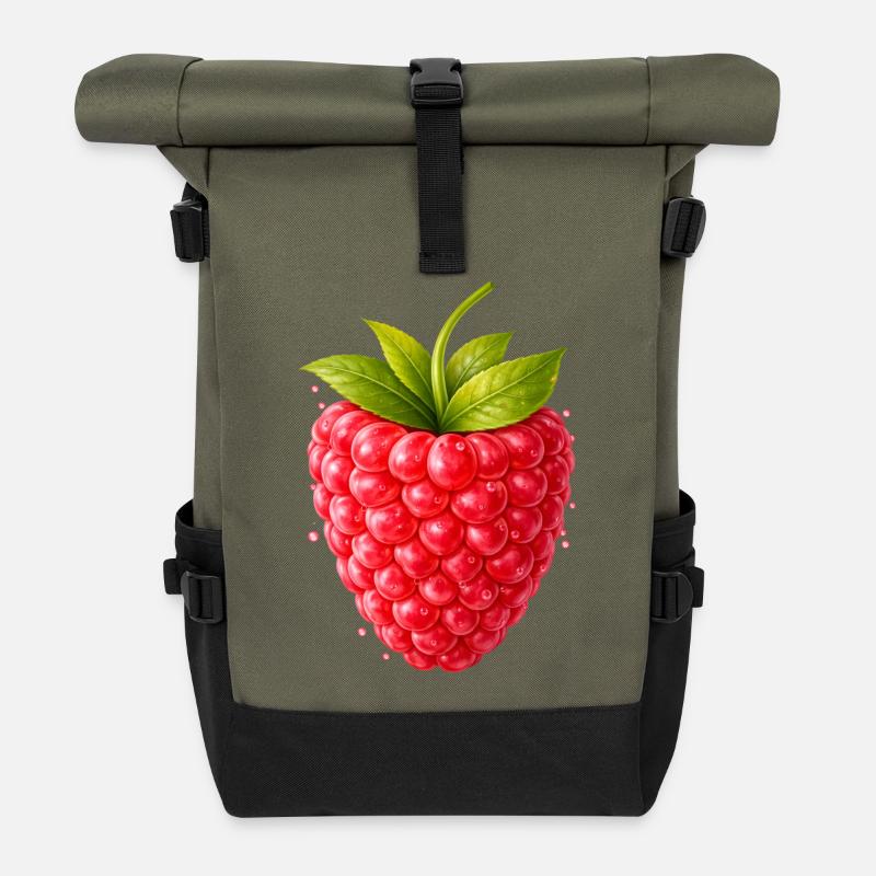 Frische Himbeere mit Blättern  - Rolltop Rucksack - Olive/Schwarz