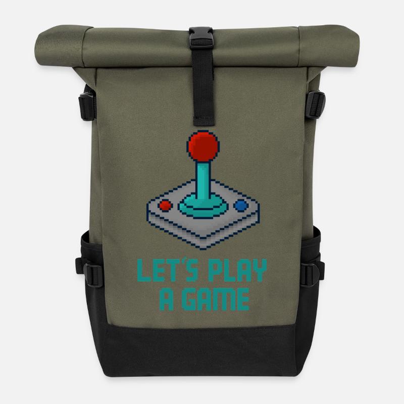 Gaming Pixel-Art Retro-Arcade - Rolltop Rucksack - Olive/Schwarz