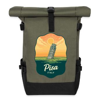 Pisa Schiefer Turm Vintage Sunset Abzeichen - Rolltop Rucksack - Olive/Schwarz - Vorne