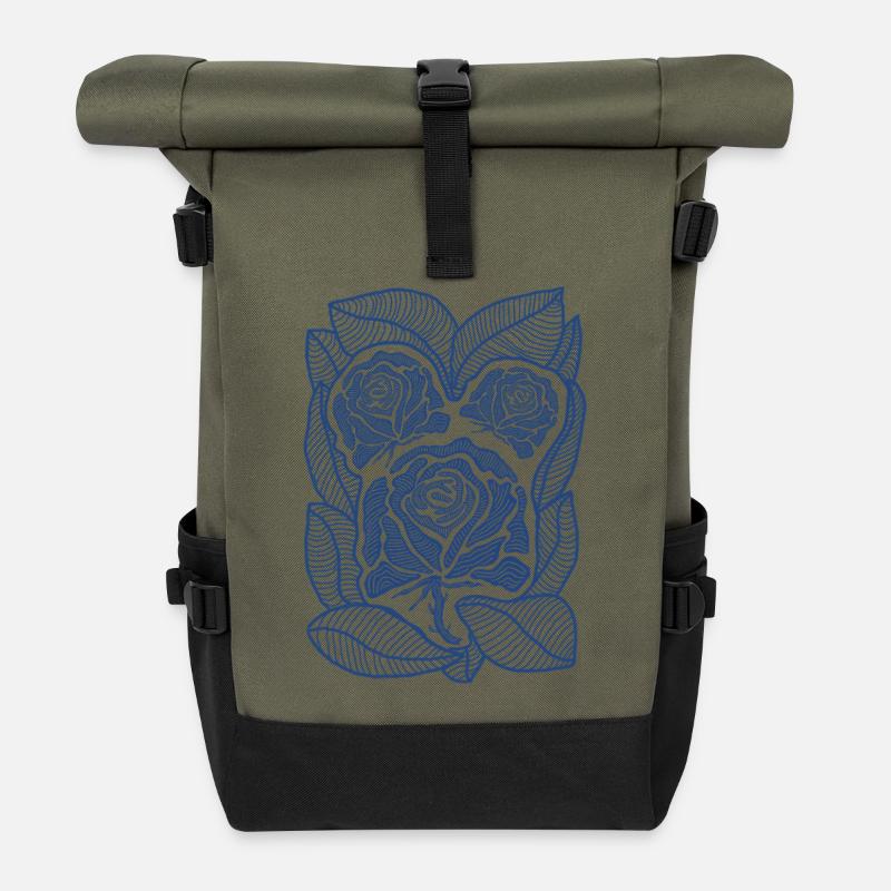 Blaue Rosenfiligranblüte - Rolltop Rucksack - Olive/Schwarz