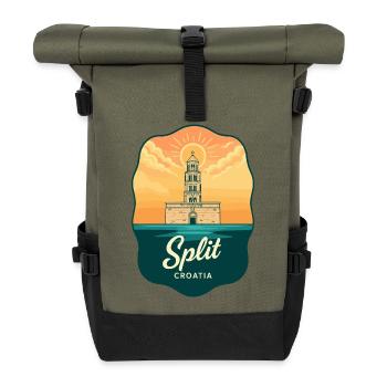 Geteiltes Diokletians Palac Vintage-Reiseabzeichen - Rolltop Rucksack - Olive/Schwarz - Vorne