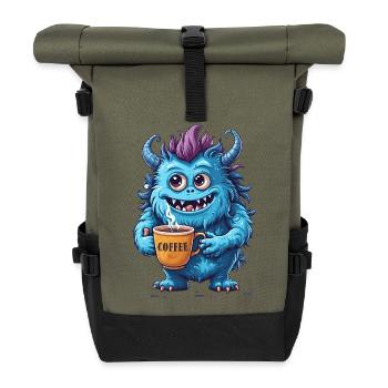 Kaffeemonster  - Koffein Zombie - Morgenmuffel - Rolltop Rucksack - Olive/Schwarz - Vorne