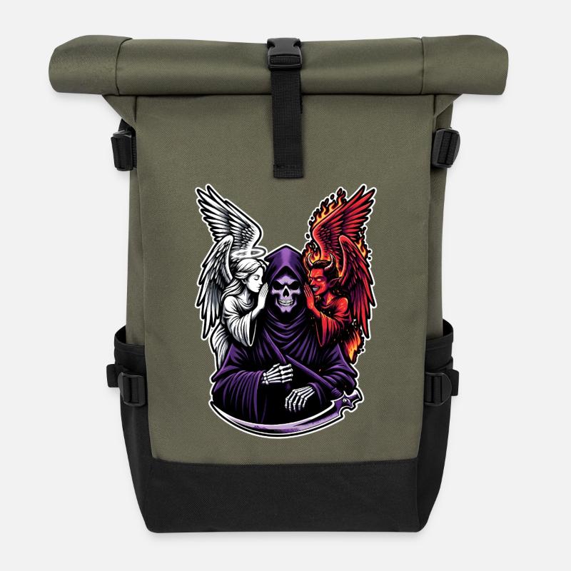 Sensenmann mit Engel und Dämon - Rolltop Rucksack - Olive/Schwarz