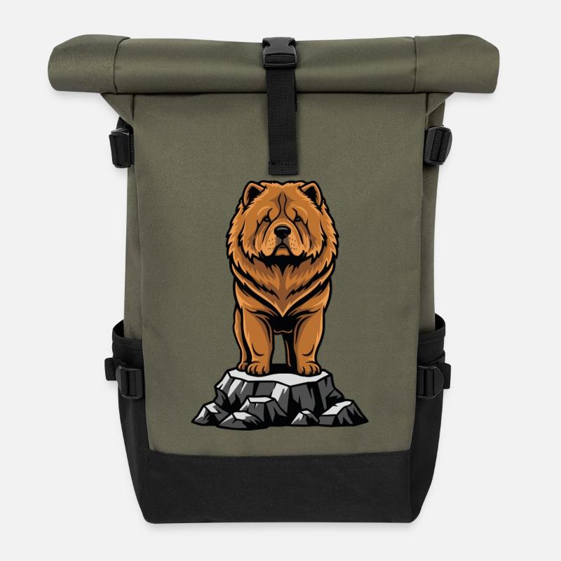 Dog Chow Chow Portrait Lion Mane - Roll Top Backpack - olive/black