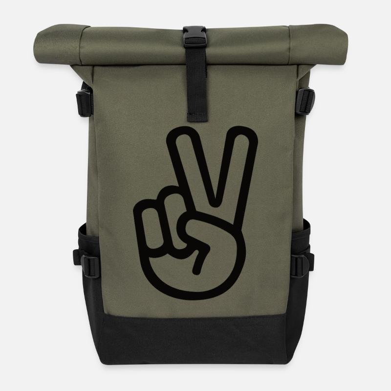 Peace Hand Sign – Victory Symbol - Roll Top Backpack - olive/black