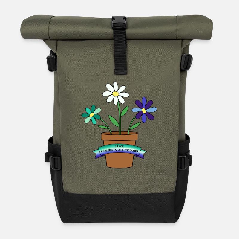 fleurs gaies - Sac à dos roll top - olive/noir
