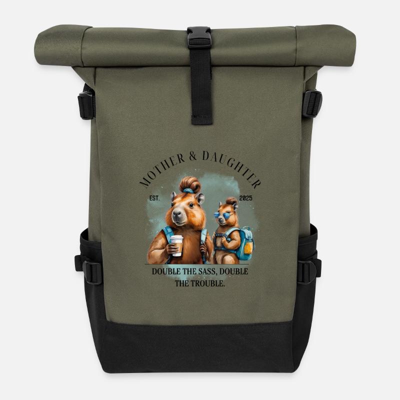 Twice as cheeky – twice as wild - Roll Top Backpack - olive/black