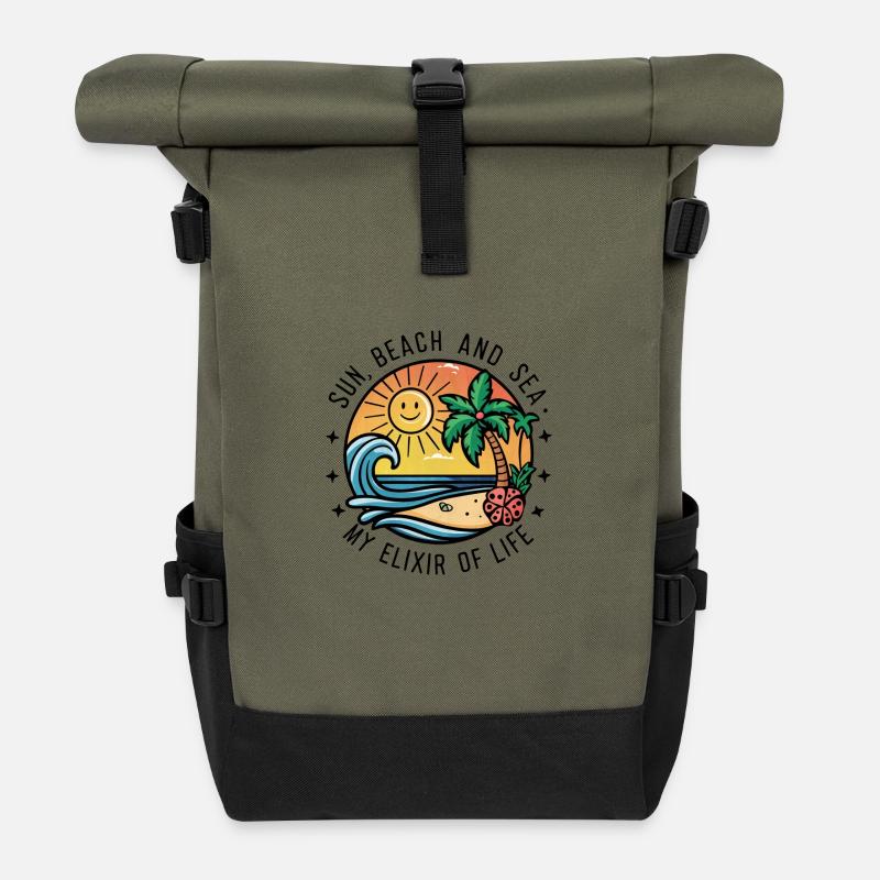 Le soleil, la plage et la mer - mon élixir de vie - Sac à dos roll top - olive/noir