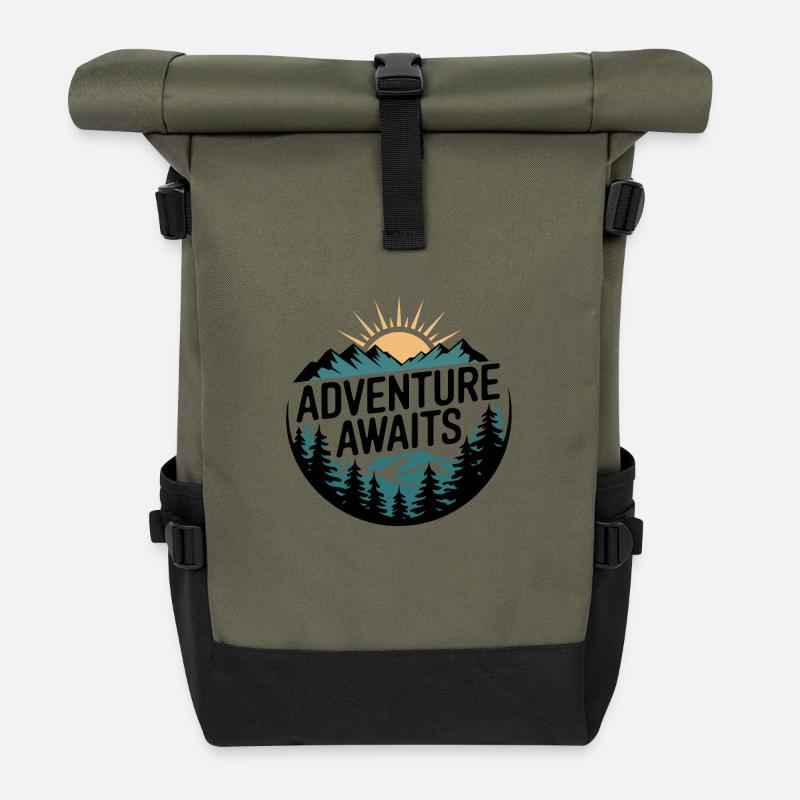 Adventure Awaits – Bergpanorama - Rolltop Rucksack - Olive/Schwarz