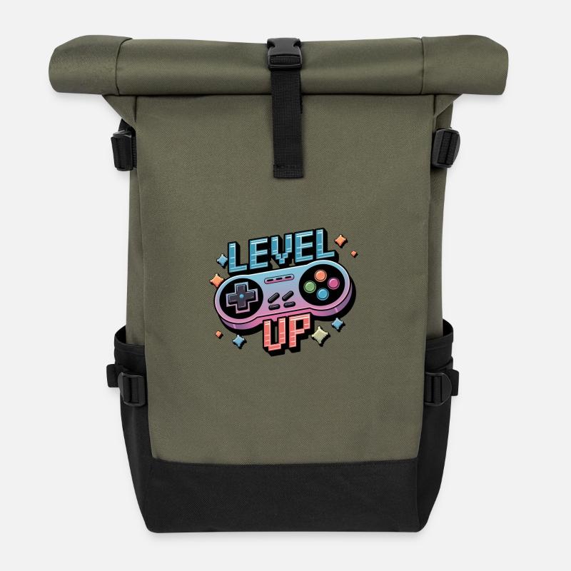 Level Up – Gaming Controller - Rolltop Rucksack - Olive/Schwarz