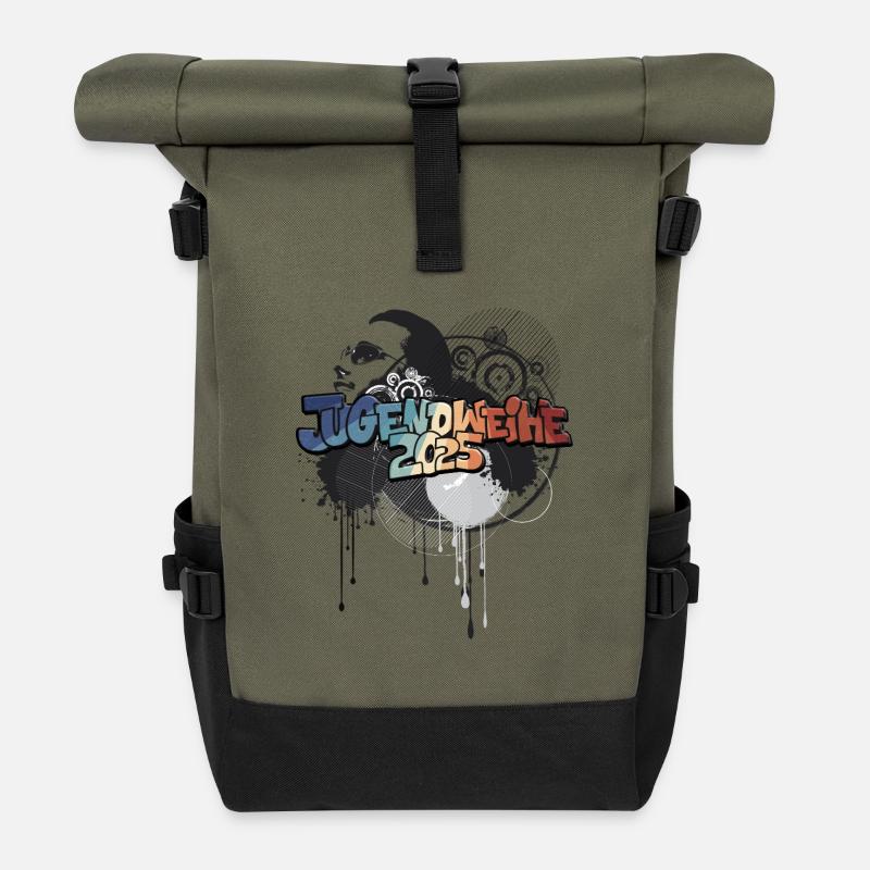 Jugendweihe 2025 Jugendweiheshirt - Rolltop Rucksack - Olive/Schwarz