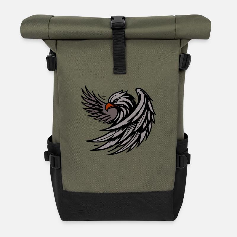 Powerful Eagle - Roll Top Backpack - olive/black