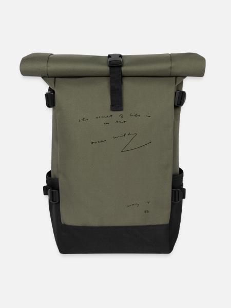 Das Geheimnis des Lebens in schwarzer Tinte - Rolltop Rucksack - Olive/Schwarz