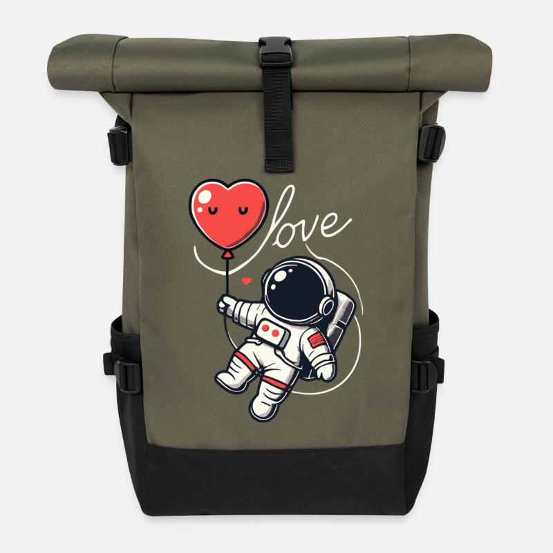 Astronaut holding a heart balloon - Roll Top Backpack - olive/black