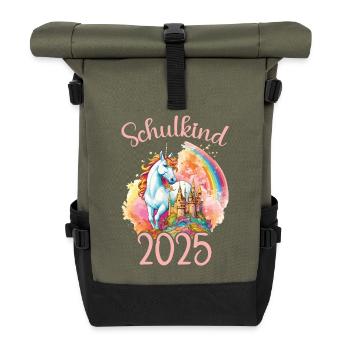 School Child 2025 Unicorn Enrollment School Student - Roll Top Backpack - olive/black - Front