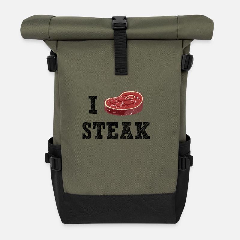 I Love Steak - Rolltop Rucksack - Olive/Schwarz