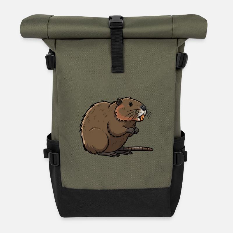 Ragondin - Sac à dos roll top - olive/noir