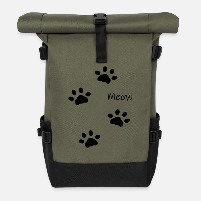 DZ0001 Meow Cat's Paws - Roll Top Backpack - olive/black