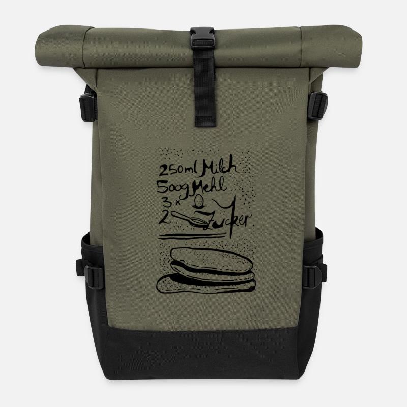 Pfannkuchen Design Rezept klassisch - Rolltop Rucksack - Olive/Schwarz