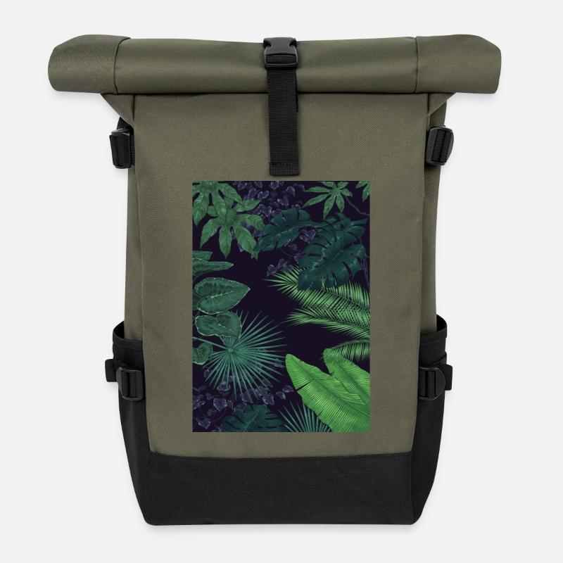 feuilles tropicales - Sac à dos roll top - olive/noir