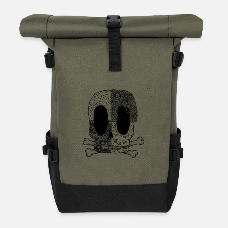 Skull - Roll Top Backpack - olive/black