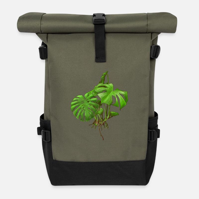 Monstera - Fensterblatt - Rolltop Rucksack - Olive/Schwarz