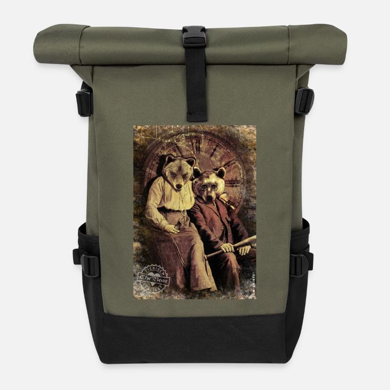 bears/Bären - Rolltop Rucksack - Olive/Schwarz