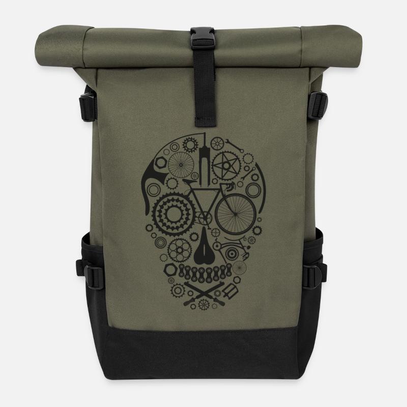 Bicycle Skull black - Rolltop Rucksack - Olive/Schwarz