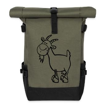 Fröhliche Ziege - Rolltop Rucksack - Olive/Schwarz - Vorne