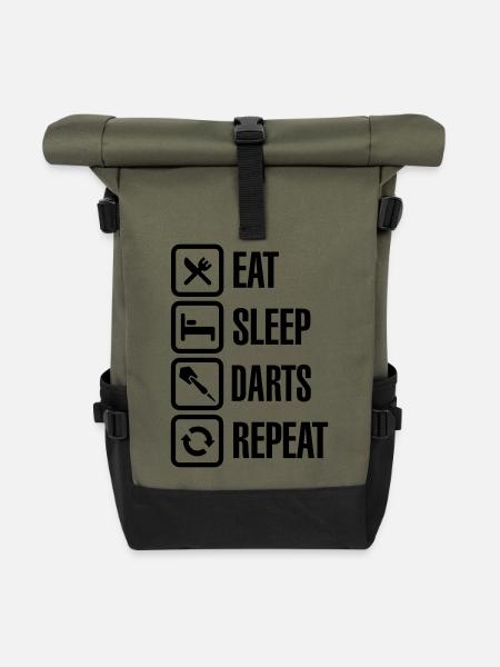 Eat - Sleep - Darts - Repeats - Rolltop Rucksack - Olive/Schwarz