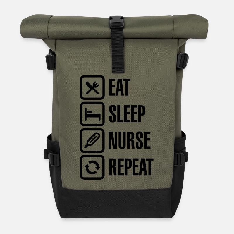 Eat Sleep Nurse Repeat - Rolltop Rucksack - Olive/Schwarz