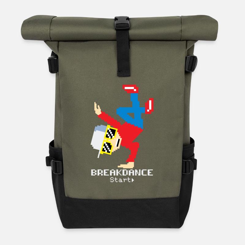 Pixel Breakdance B-Boy | Retro 8-Bit Hip Hop - Roll Top Backpack - olive/black