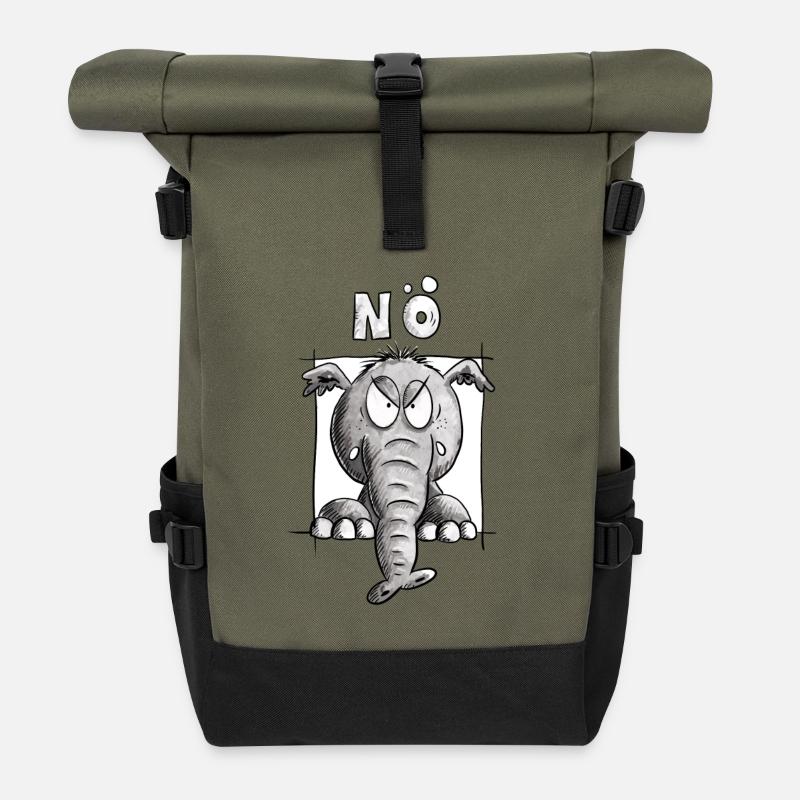 Nö Elefant I Einfach Nö Fun Wildtier Design - Rolltop Rucksack - Olive/Schwarz