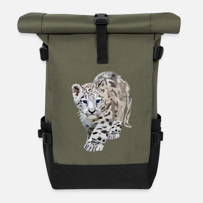 Sia, the snow leopard - Roll Top Backpack - olive/black